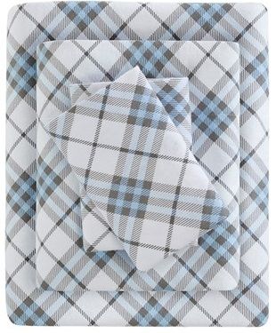 Olliix by True North by Sleep Philosophy Cozy Flannel Blue Plaid California King Cotton Printed Sheet Set-0