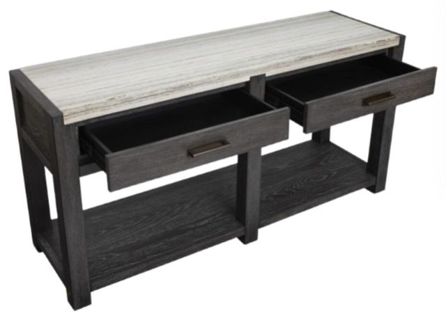 Magnussen Home® Plum Creek Ravenwood Black Sofa Table with Marble Top-2