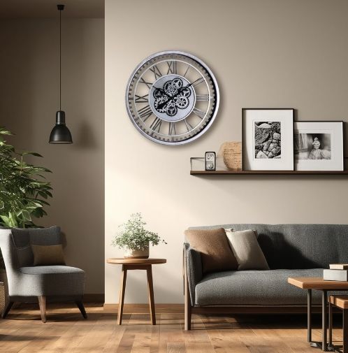 YHD Silver Framed 32" Round Gear Clock-1