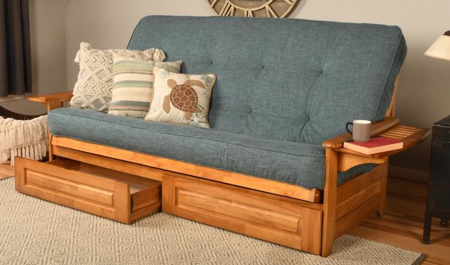 Kodiak Furniture Phoenix Linen Aqua/Butternut Queen Futon with Mattress and Storage Drawers-1