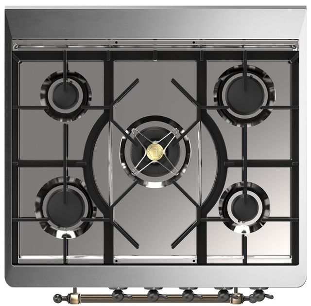 Ilve® Majestic III 30" Custom Pro Style Dual Fuel Liquid Propane Range with 5 Black Brass Burners and Burnished Trim-2