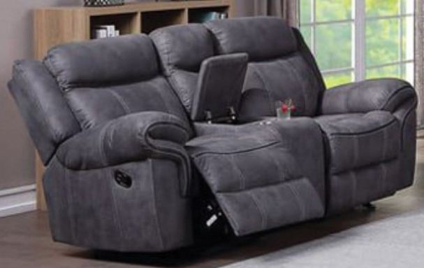 American Wholesale Furniture Knoxville Gray Manual Reclining Gliding Console Loveseat-1