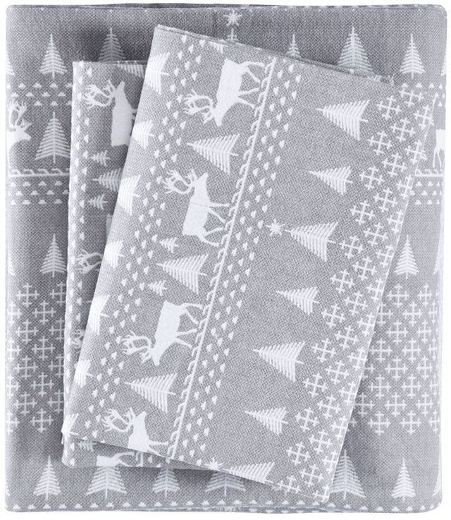 Olliix by Woolrich Grey Winter Frost Queen Flannel Cotton Sheet Set-0