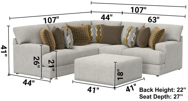 Jackson Furniture Tori 3-Piece Birch Sectional with Ottoman-2