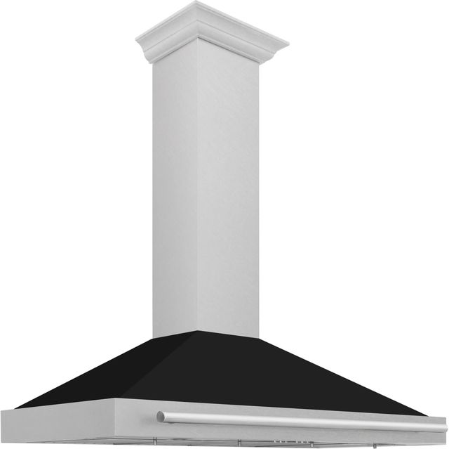 ZLINE 48" Fingerprint Resistant Satin Stainless Steel Convertible Range Hood with Black Matte Shell and Stainless Steel Handle-2