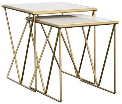 Front view of the Coaster® Bette 2-Piece Marble Top Nesting Table Set with Lavish Gold Frames