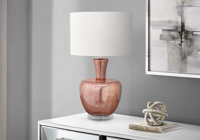Monarch Specialties Inc. Dusty Rose Glass Table Lamp with Ivory Shade-2
