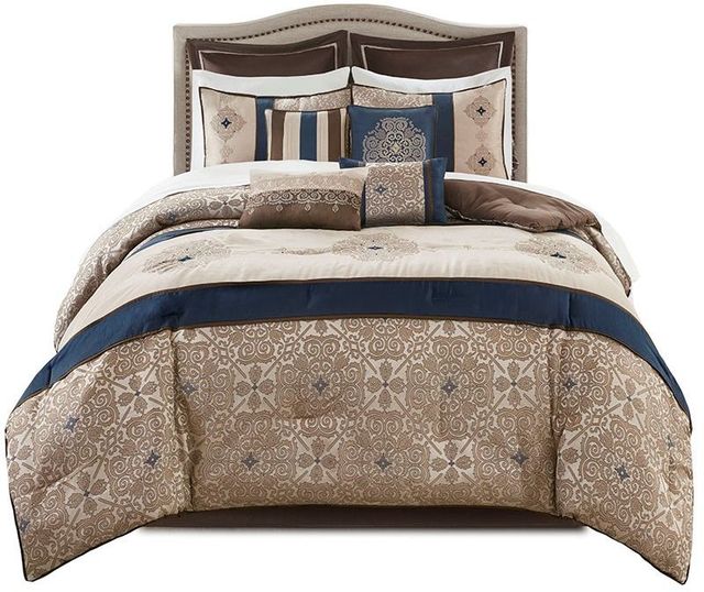 Olliix by Madison Park Essentials 24 Pieces Navy Queen Delaney Room in a Bag Set-0
