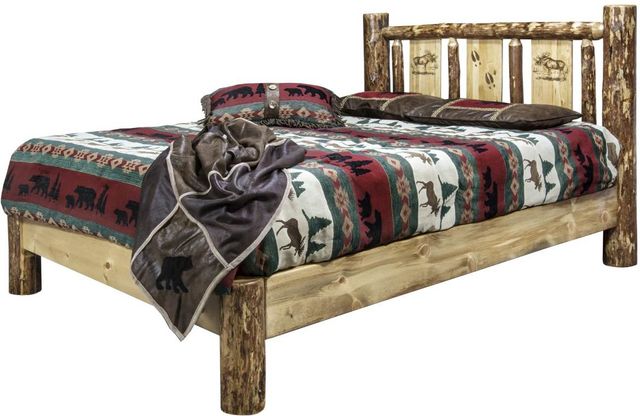 Montana Woodworks® Glacier Country Stained and Lacquered Full Platform Bed with Laser Engraved Moose Design-3
