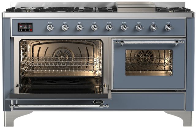 Ilve® Majestic III 60" Blue Gray Pro Style Dual Fuel Liquid Propane Range with Triple Glass Door and Chrome Trim-3