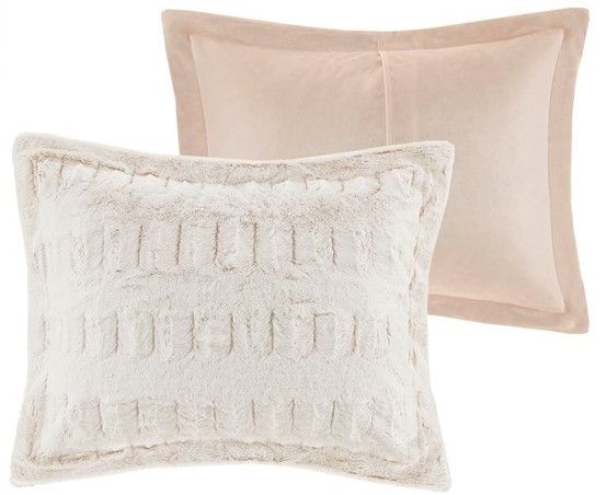 Olliix by Madison Park Gia Blush Full/Queen Polyester Back Print Long Fur Comforter Set-1