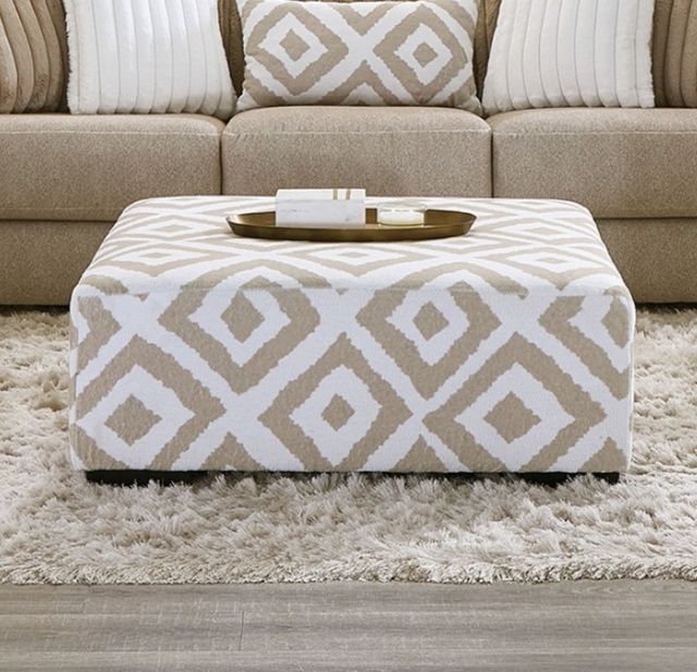 Furniture of America® Loughlin Ivory/Light Brown Ottoman-1