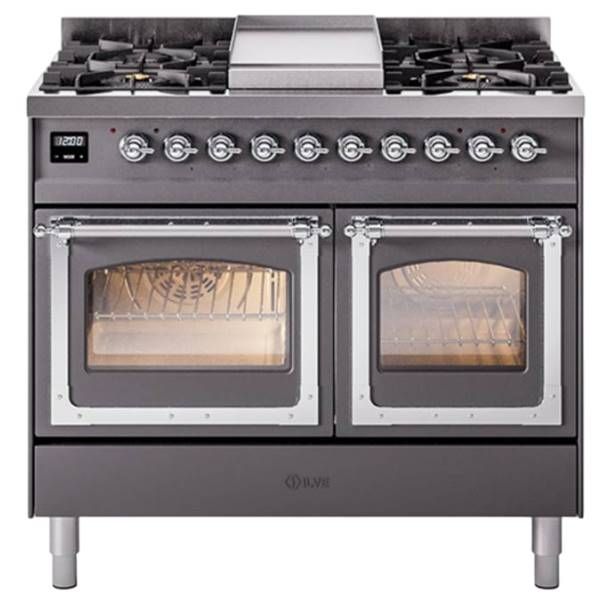 Ilve® Nostalgie II Noblesse 40'' Graphite Matte Pro Style Dual Fuel Range with Chrome Trim-0