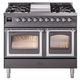 Ilve® Nostalgie II Noblesse 40'' Graphite Matte Pro Style Dual Fuel Range with Chrome Trim-0