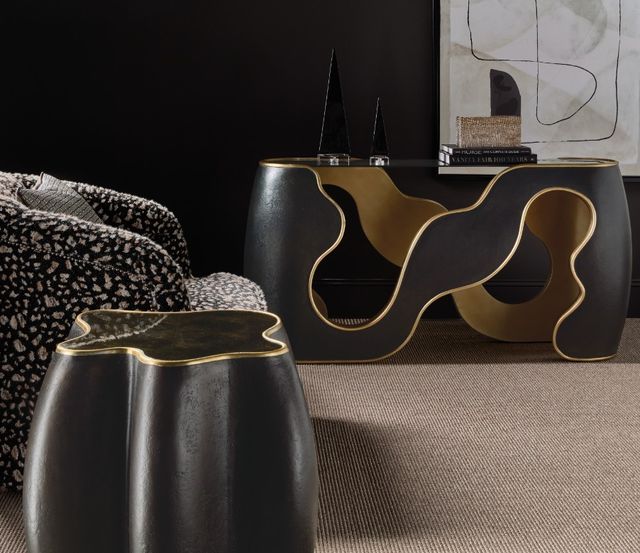 Hooker® Furniture Melange Even and Flow Black/Gold Console Table with Smoked Glass Top-1