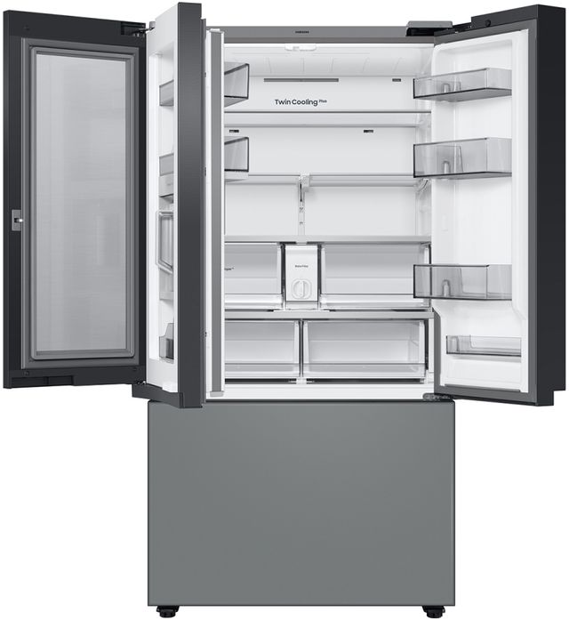 Samsung Bespoke 36 in. 30.0 Cu. Ft. Matte Gray/White Glass 3-Door French Door Refrigerator with Family Hub™-4