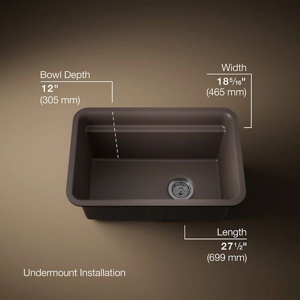 KOHLER® Cairn® Matte Brown 28" Undermount Single-Bowl Utility Sink-2
