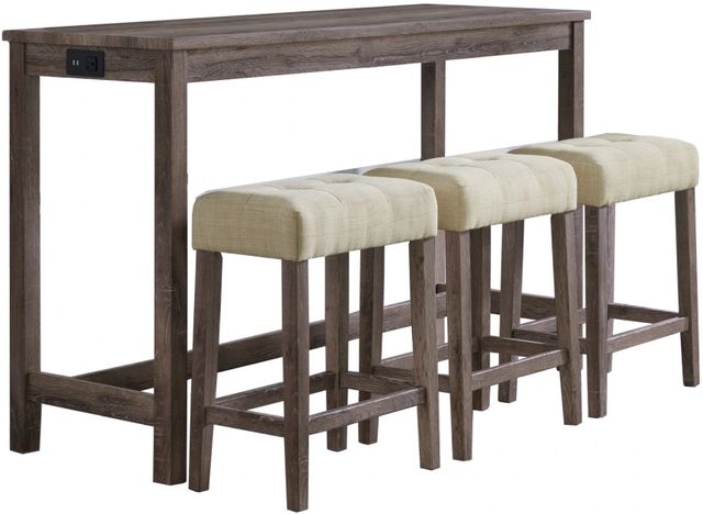 Elements International Oak Lawn 4-Piece Gray Bar Table Set-0