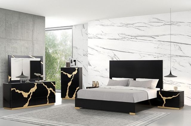 Furniture of America® Goldsberg 4-Piece Black/Gold Contemporary Queen Bedroom Set-0