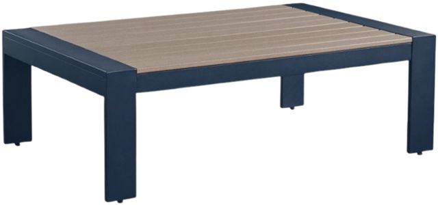 Signature Design by Ashley® Mabry Shores Driftwood Aluminum Outdoor Cocktail Table with Navy Blue Base-0