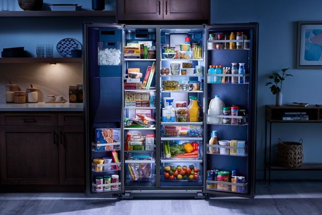 Maytag® 36" 28.7 Cu. Ft. Fingerprint Resistant Stainless Steel Side by Side Refrigerator with Arctic Blue Interior-16