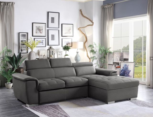 Homelegance® Ferriday Gray Right-Arm Facing Pull-out Bed Sectional and Chaise with Hidden Storage-1