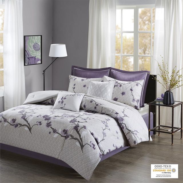 Olliix by Madison Park 8 Piece Purple Queen Holly Cotton Comforter Set-1