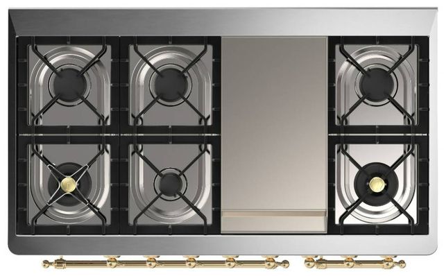 Ilve® Majestic III 48" Antique White Pro Style Dual Fuel Natural Gas Range with Triple Glass Door and Brass Trim-2