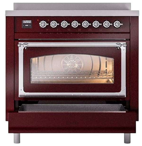 Ilve® Nostalgie II Noblesse 36'' Burgundy Pro Style Induction Range with Chrome Trim-3