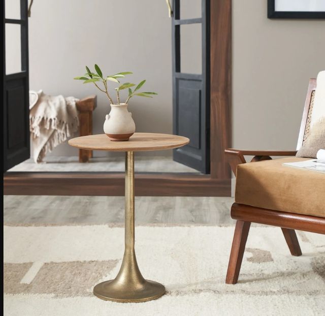 Renwil® Sparta Light Brown Accent Table with Antique Brass Base-1