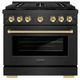 ZLINE Autograph Edition Paramount 36" Black Satin Stainless Steel/Polished Gold Gas Range with 6 Burner Cooktop and Convection Gas Oven-0