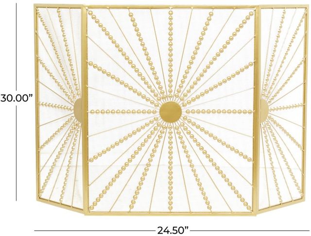 Deco Marche Gold Starburst Foldable 3 Panel Fireplace Screen with Bead Inspired Rays-2
