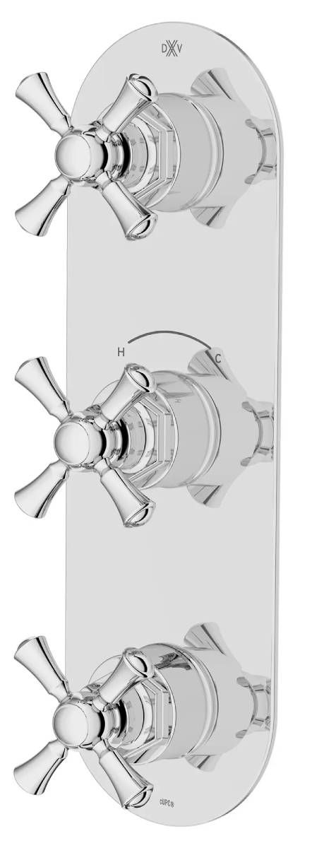 DXV Oak Hill® Polished Chrome 3-Handle Thermostatic Valve Trim Only with Cross Handles-2