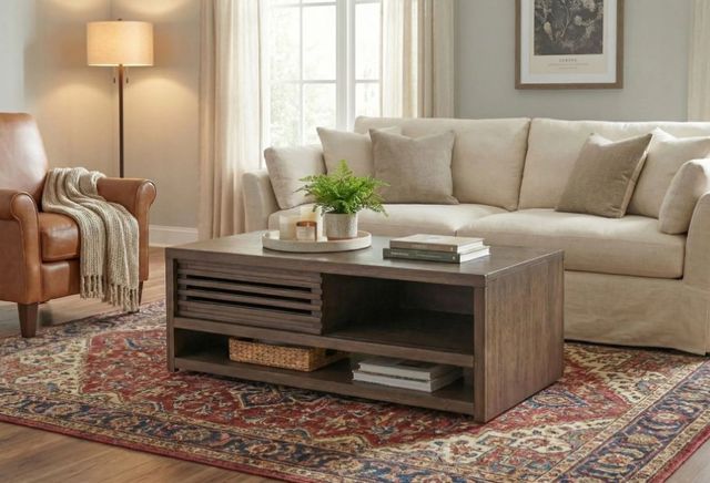 Sunny Designs™ Brown Coffee Table with Sliding Doors and Casters-1