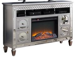 Furniture of America® Sceptrum Silver TV Stand with Fire Place
