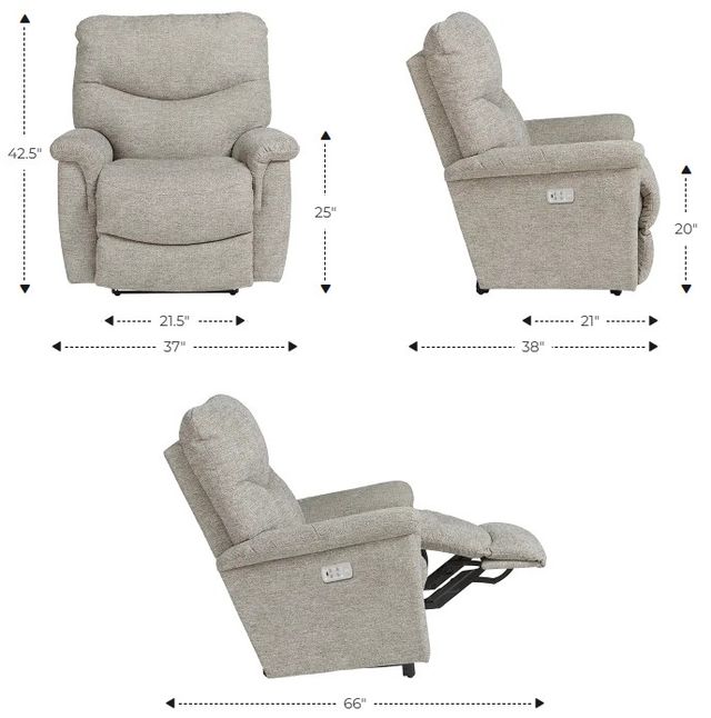 La-Z-Boy® James Charcoal Leather Power Wall Recliner with Headrest and Lumbar-2