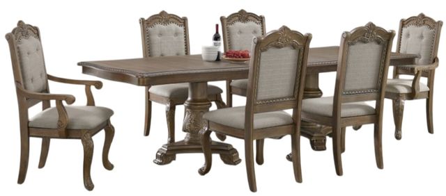 Elements International Madison Park 7-Piece Beige/Walnut Dining Set with Arm Chair-0