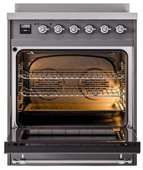 Ilve® Nostalgie II Noblesse 30'' Graphite Matte Pro Style Induction Range with Chrome Trim-1