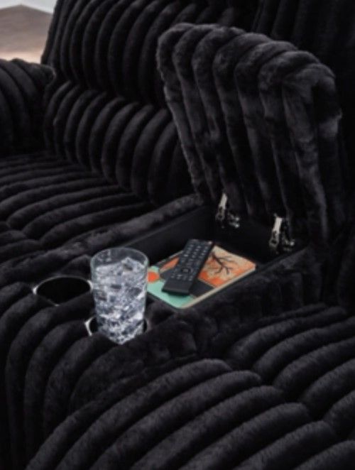 Signature Design by Ashley® Rhines Falls Onyx Double Power Reclining Loveseat with Console-3
