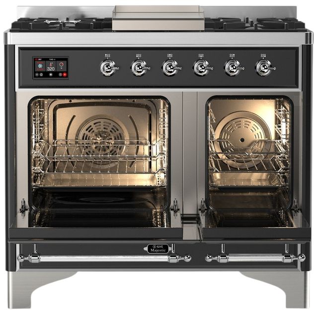 Ilve® Majestic III 40" Glossy Black Pro Style Dual Fuel Liquid Propane Range with Triple Glass Door and Chrome Trim-1