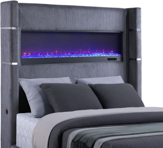 Coaster® Tisdall Gray Queen Upholstered Fireplace Panel Bed-3