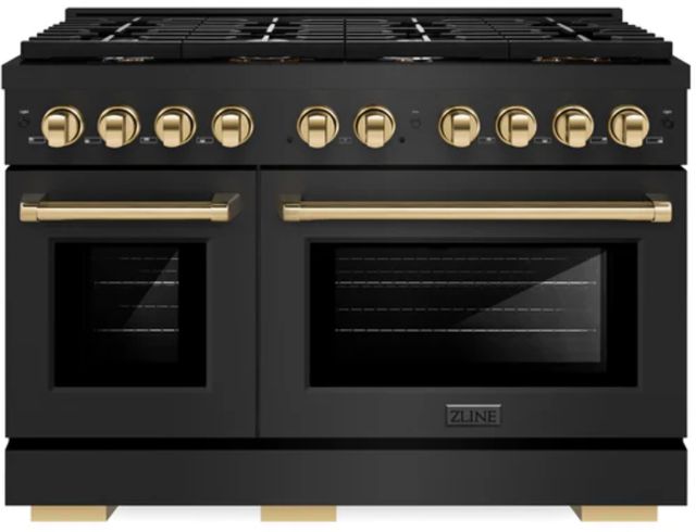 ZLINE Autograph Edition 48" Black Stainless Steel Pro Style Gas Range with 8 Burner Cooktop-0