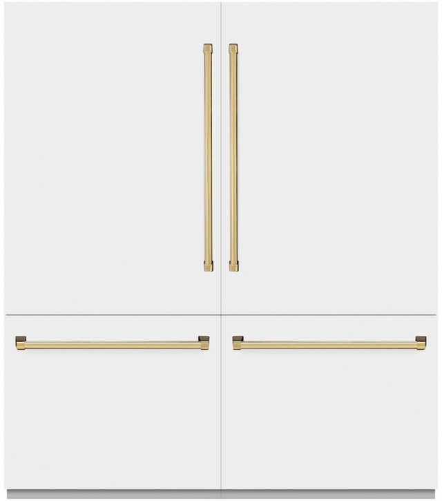 ZLINE Autograph Edition 72" 39.6 Cu. Ft. White Matte Built-In French Door Refrigerator with Water Dispensers, Ice Makers, and Polished Gold Accents-0