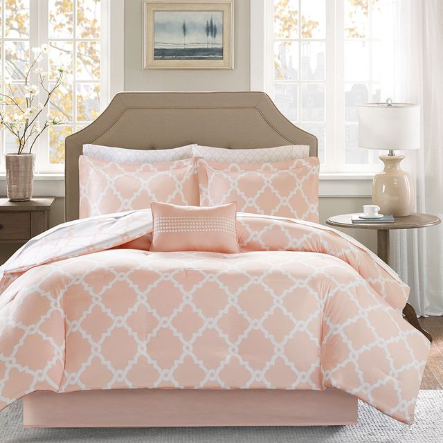 Olliix by Madison Park Essentials Peach Queen Merritt Reversible Complete Comforter and Cotton Sheet Set-2