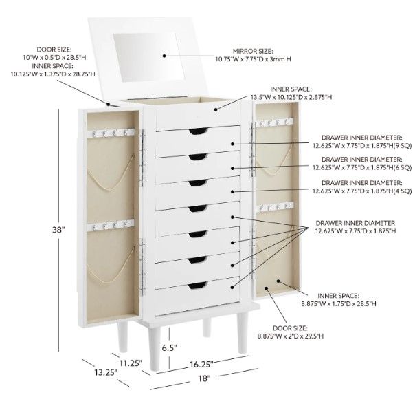 Powell® Jenn White Jewelry Armoire-3
