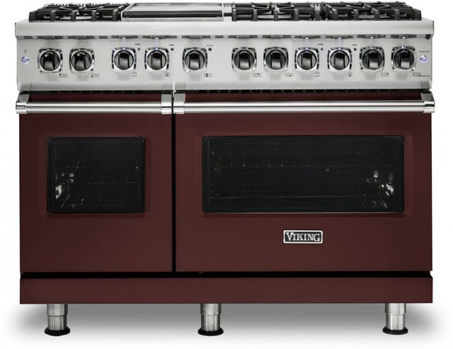 Viking® 5 Series 48" Kalamata Red Pro Style Dual Fuel Natural Gas Range with 12" Griddle-0