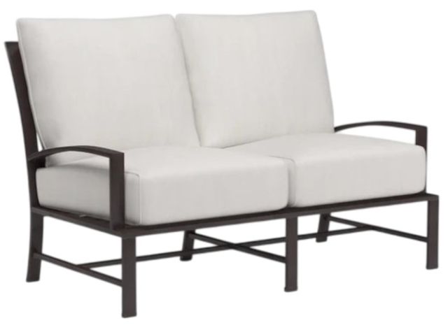 Sunset West La Jolla Espresso Aluminum Outdoor Loveseat with Canvas Flax Cushion-0