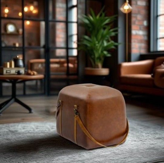 YHD Carter Cognac Ottoman Pouf-1