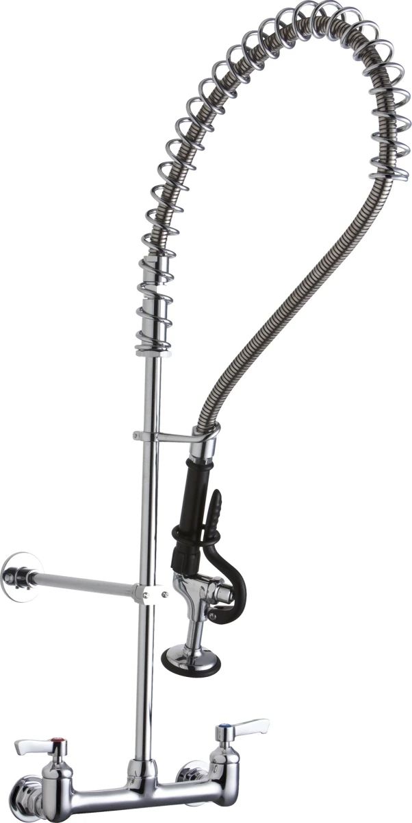 Elkay Chrome 8" Centerset Wall Mount Faucet 44" Flexible Hose with 1.2 GPM Spray Head and 2" Lever Handles-0