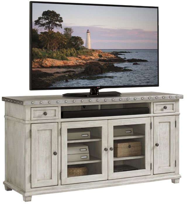 Lexington Home Oyster Bay Shadow Valley Burnished Stainless Steel Media Console with White Base-2